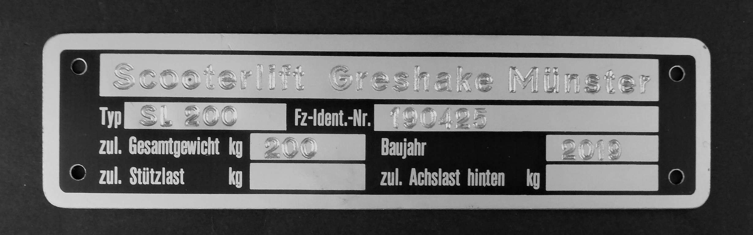 Typenschild mit Gravur