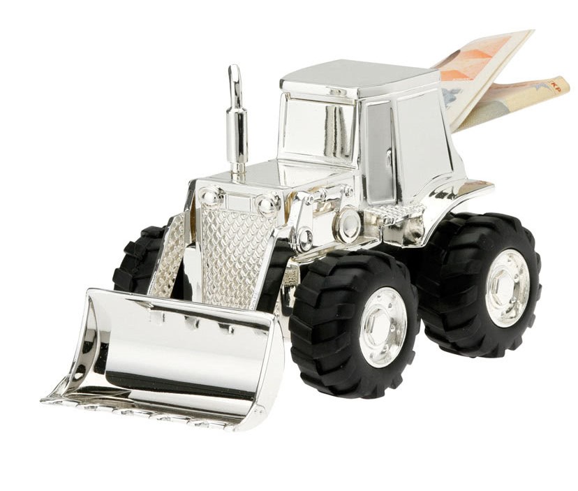 BJ 601 Spardose Traktor Bagger Radlader versilbert BJ 601 Spardose Traktor Bagger Radlader versilbert