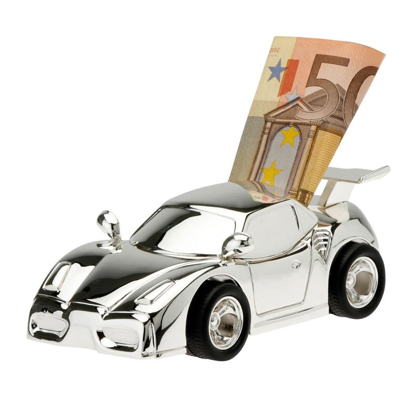 BJ 602 Spardose-Rennwagen versilbert BJ 602 Spardose-Rennwagen versilbert