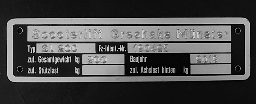 Typenschild Gravur